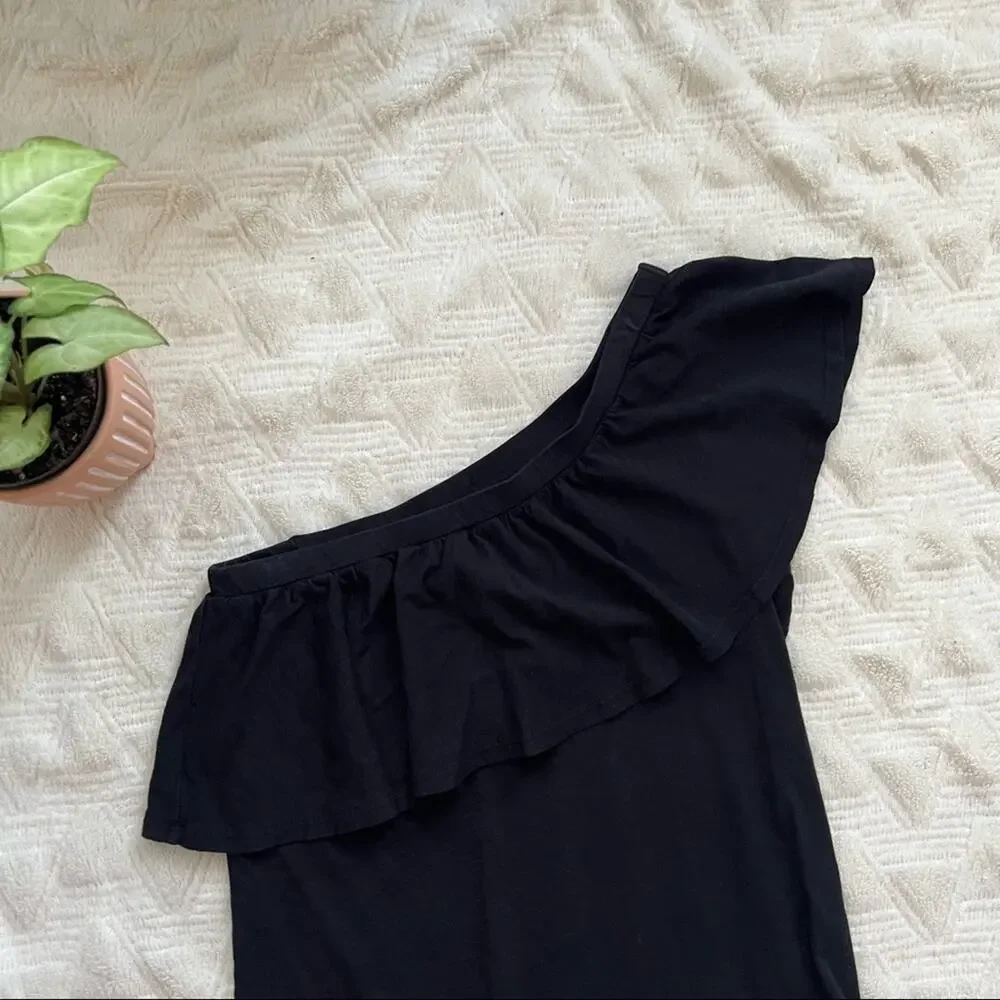 Velvet by Graham & Spencer Black One Shoulder Ruffle Top